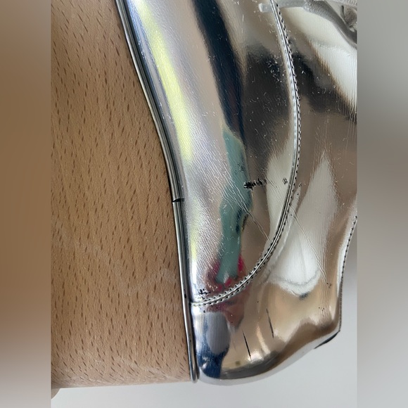 Stella McCartney Silver Vegan Patent Leather Low Top Wedge Sneakers - Picture 6 of 9